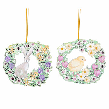 Bunny and Chick Wooden Wreath Ornaments