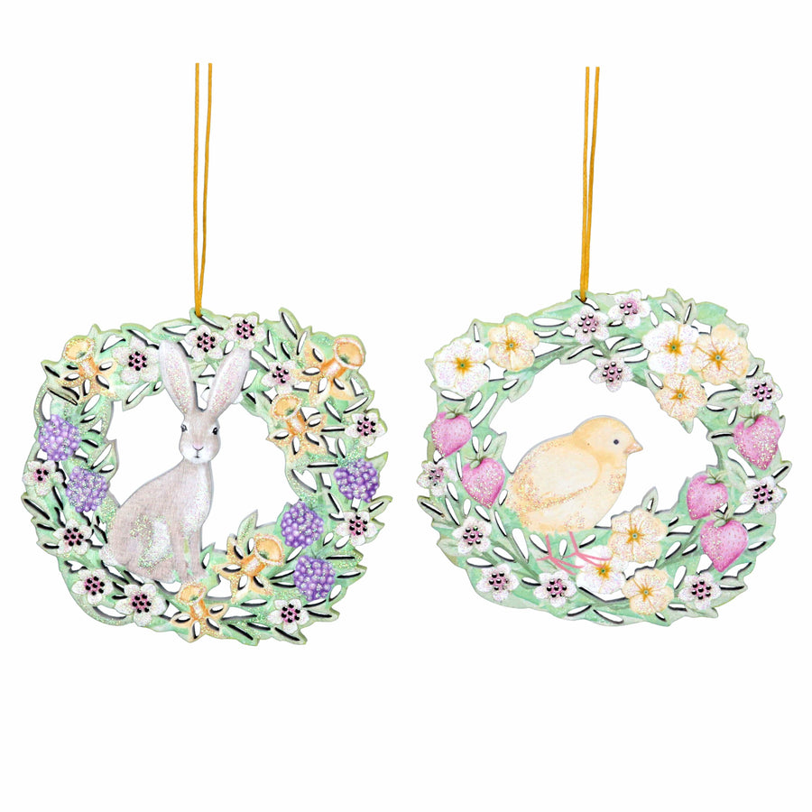 Bunny and Chick Wooden Wreath Ornaments