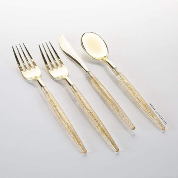 Gold Glitter Plastic Cutlery