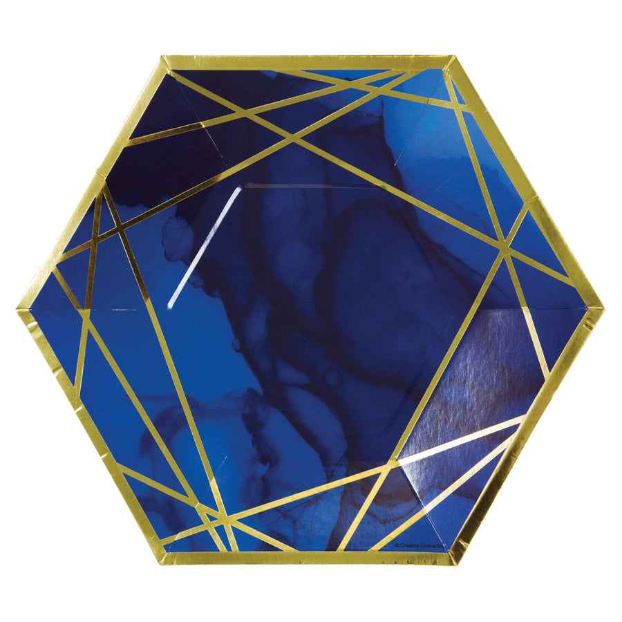 Gold and Navy Geometric Dinner Plates