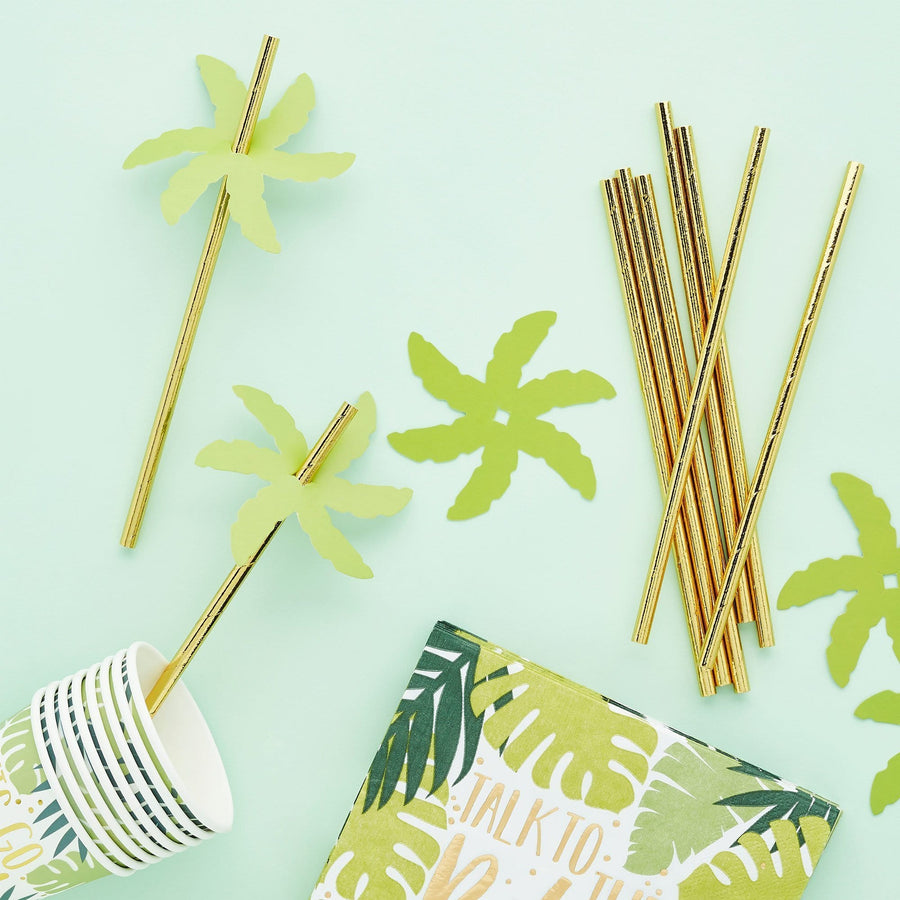Golden Palm Tree Paper Straws