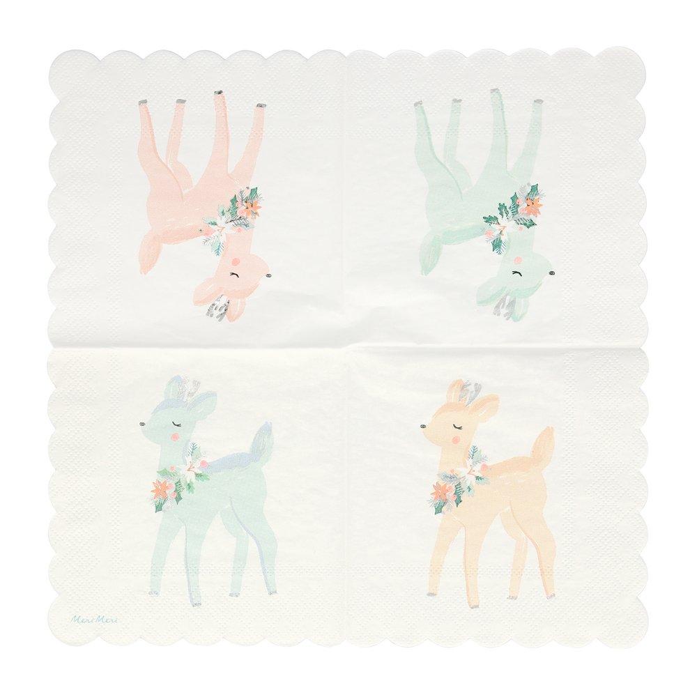 Pastel Deer Scalloped Napkins - Small