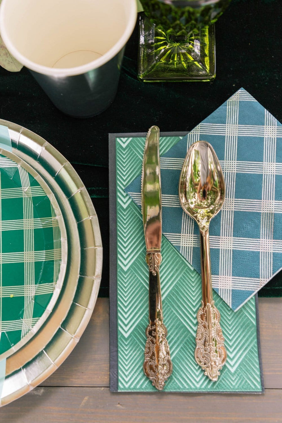 Silver Plaid Cocktail Napkins - Small