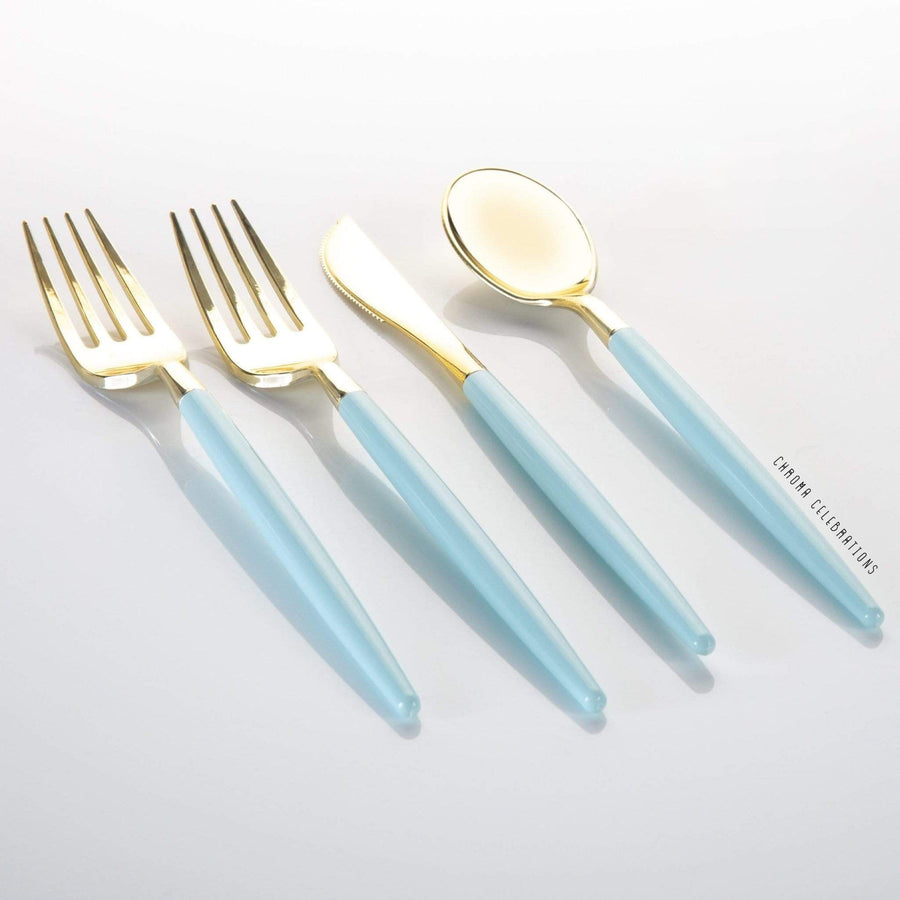 Blue and Gold Plastic Cutlery
