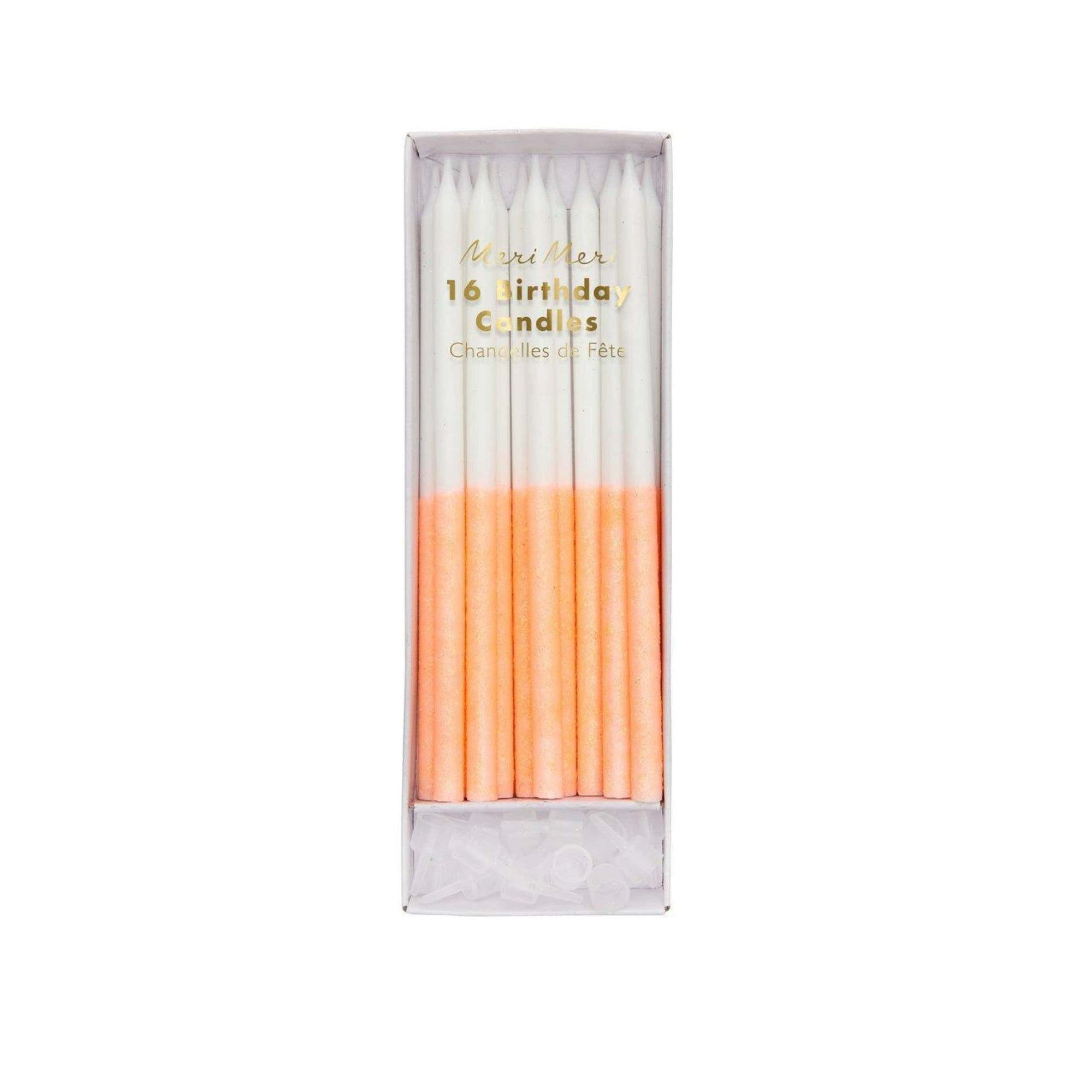 Meri Meri CORAL GLITTER DIPPED PARTY CANDLES