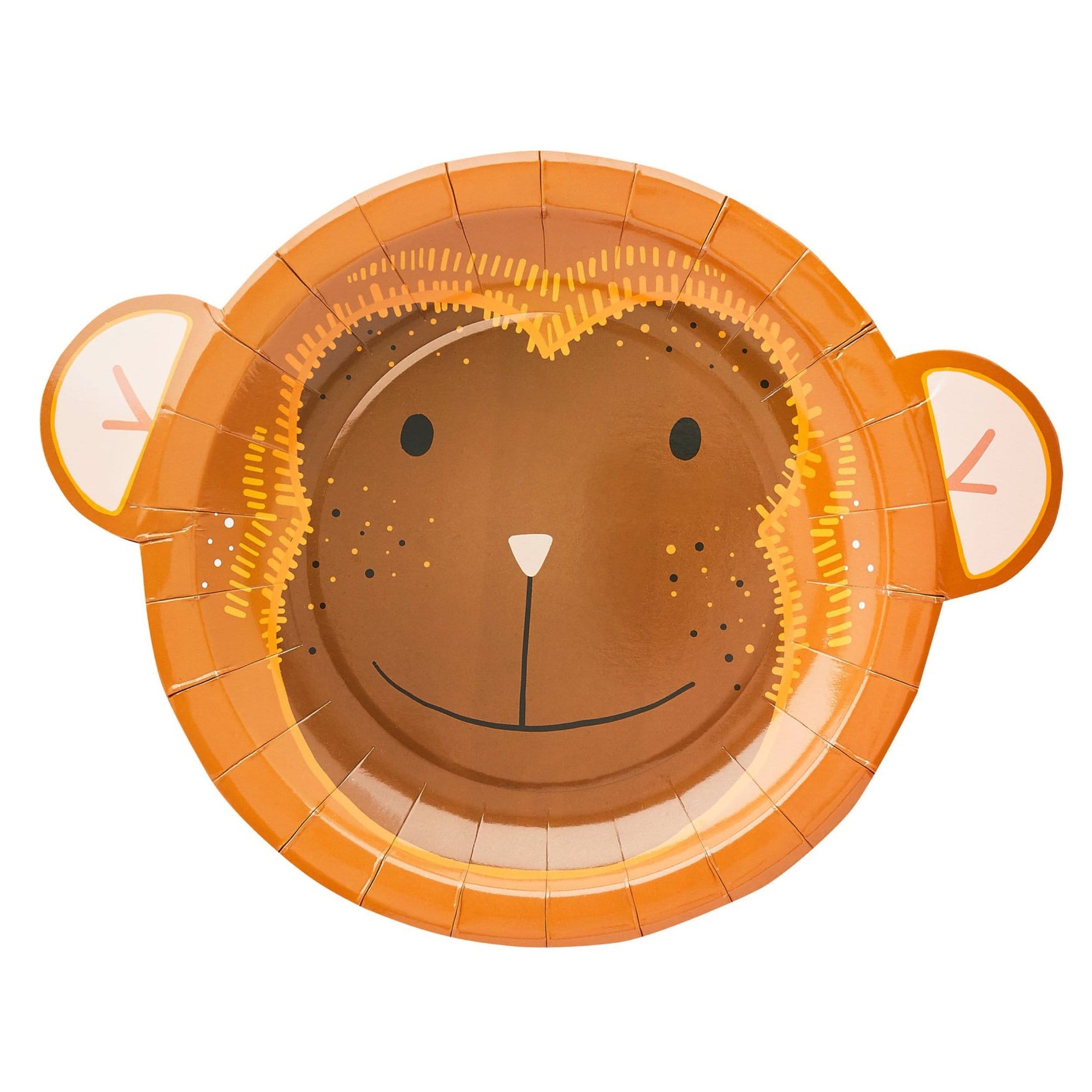 A die-cut paper plate shaped like a monkey's face with orange and brown coloring.