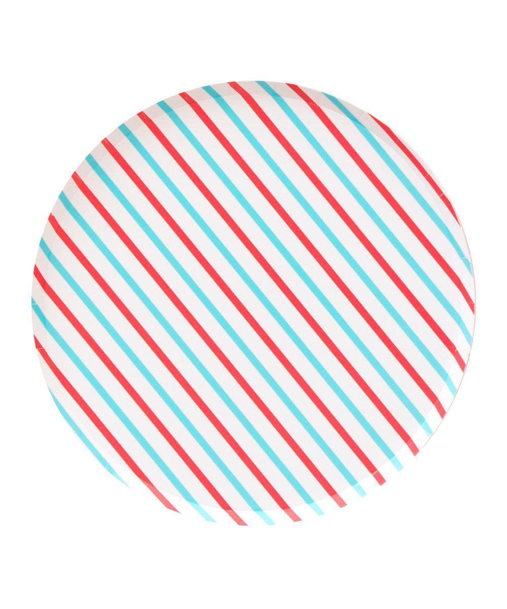 Red and Blue Stripe Circle Plates - Large