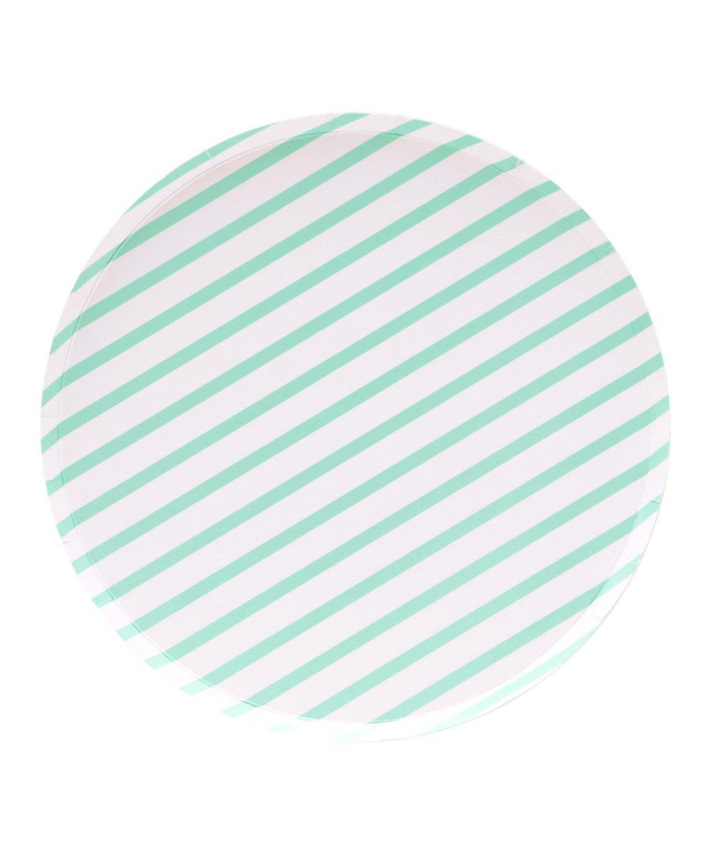 Mint Stripe Circle Plates - Large