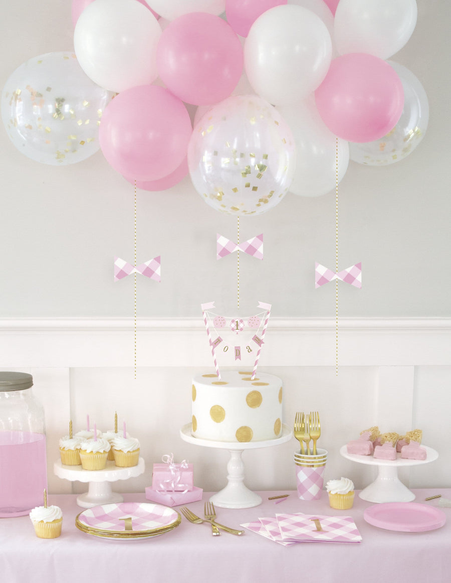 Pink First Birthday Bunting Cake Topper