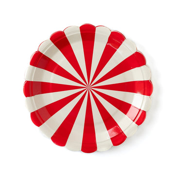 Red and White Scalloped Stripe Plates