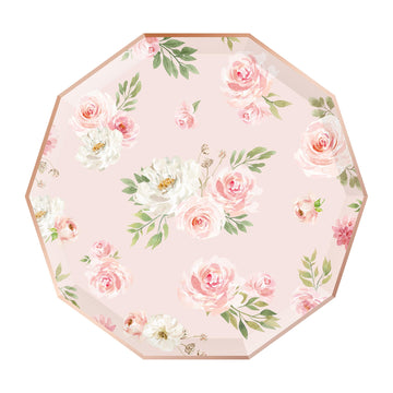 Pink Rose Floral Plates