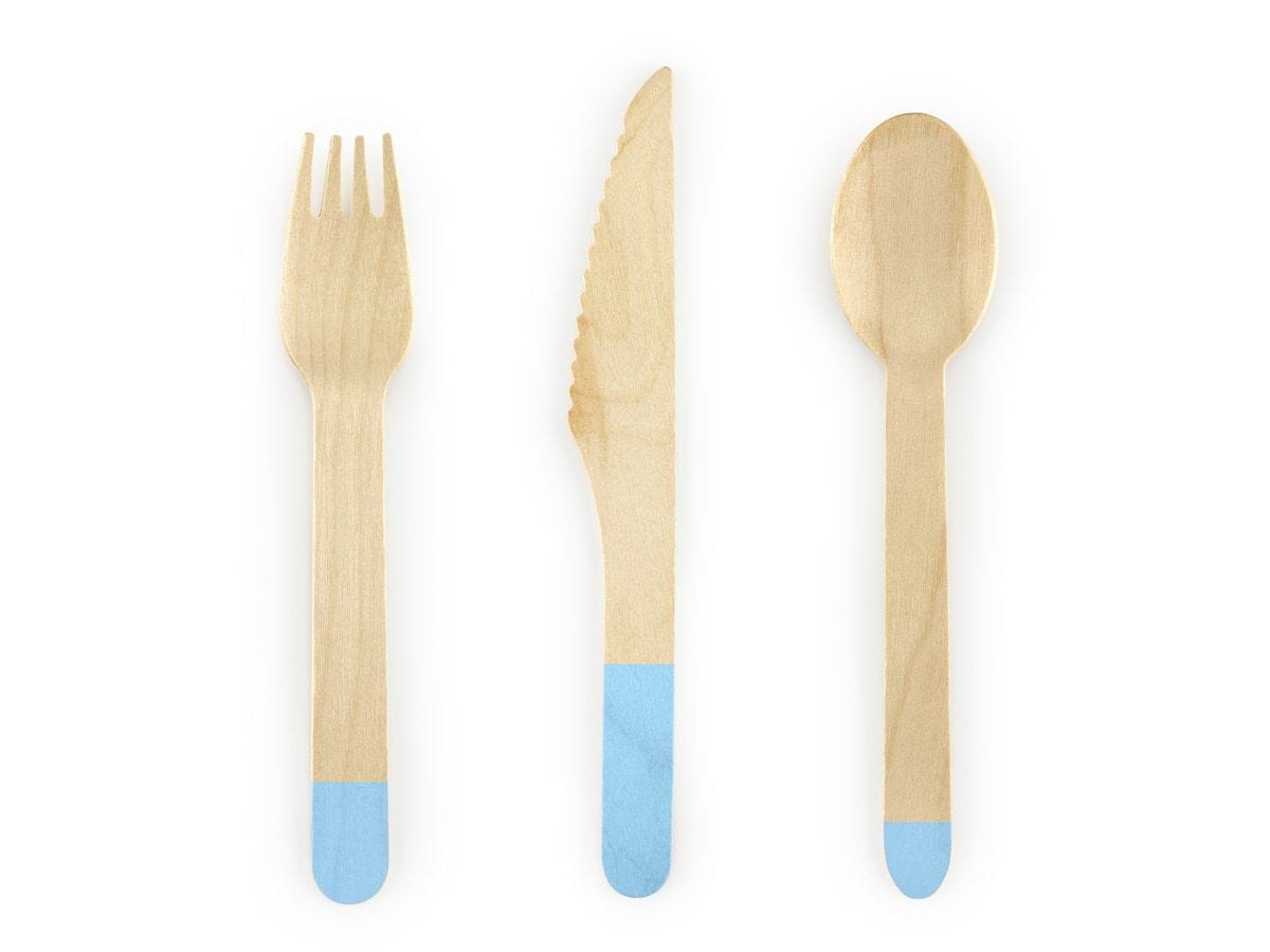 Blue Accent Wooden Cutlery
