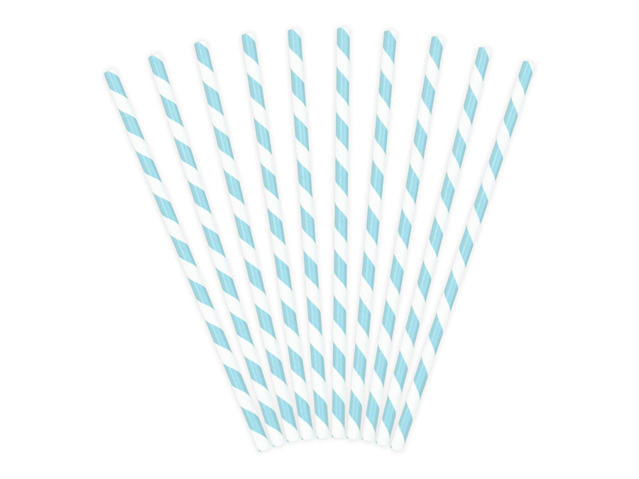 Striped Sky Blue Paper Straws