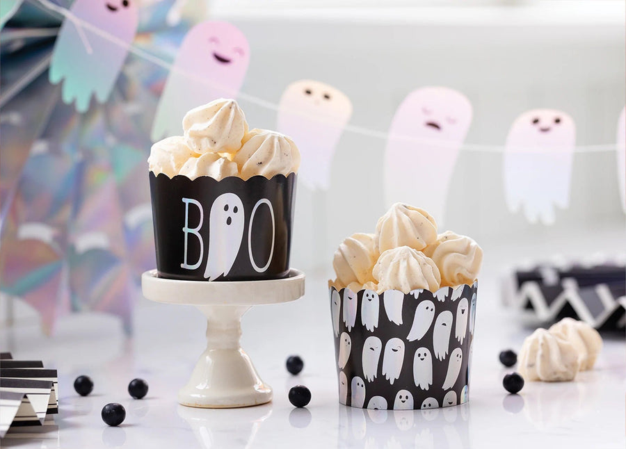 Silver Holographic Boo Ghosts Baking Treat Cups