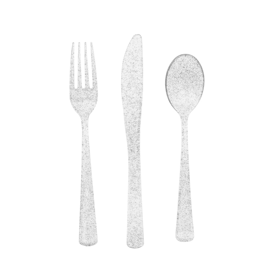 Transparent Silver Glitter Cutlery