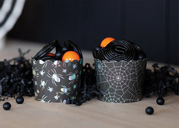 Silver Holographic Spider and Web Baking Treat Cups