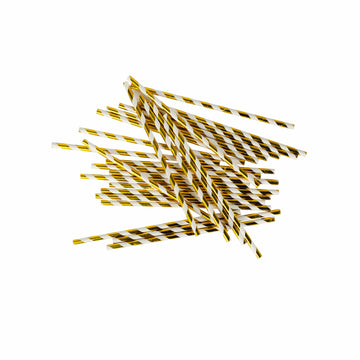 Ivory and Gold Striped Paper Straws