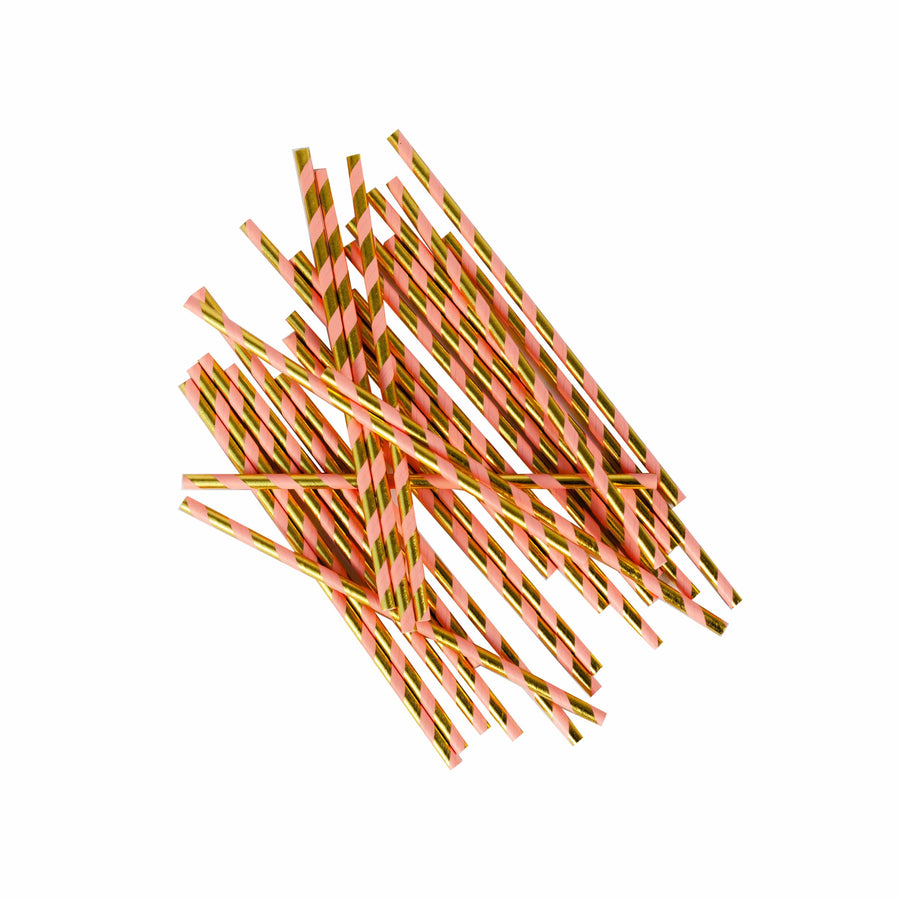Rose and Gold Striped Paper Straws