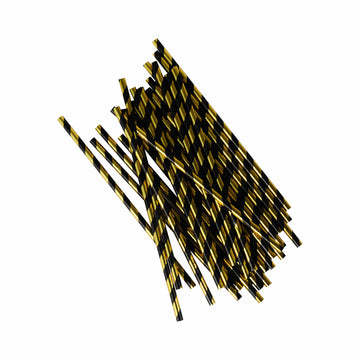 Onyx and Gold Striped Paper Straws