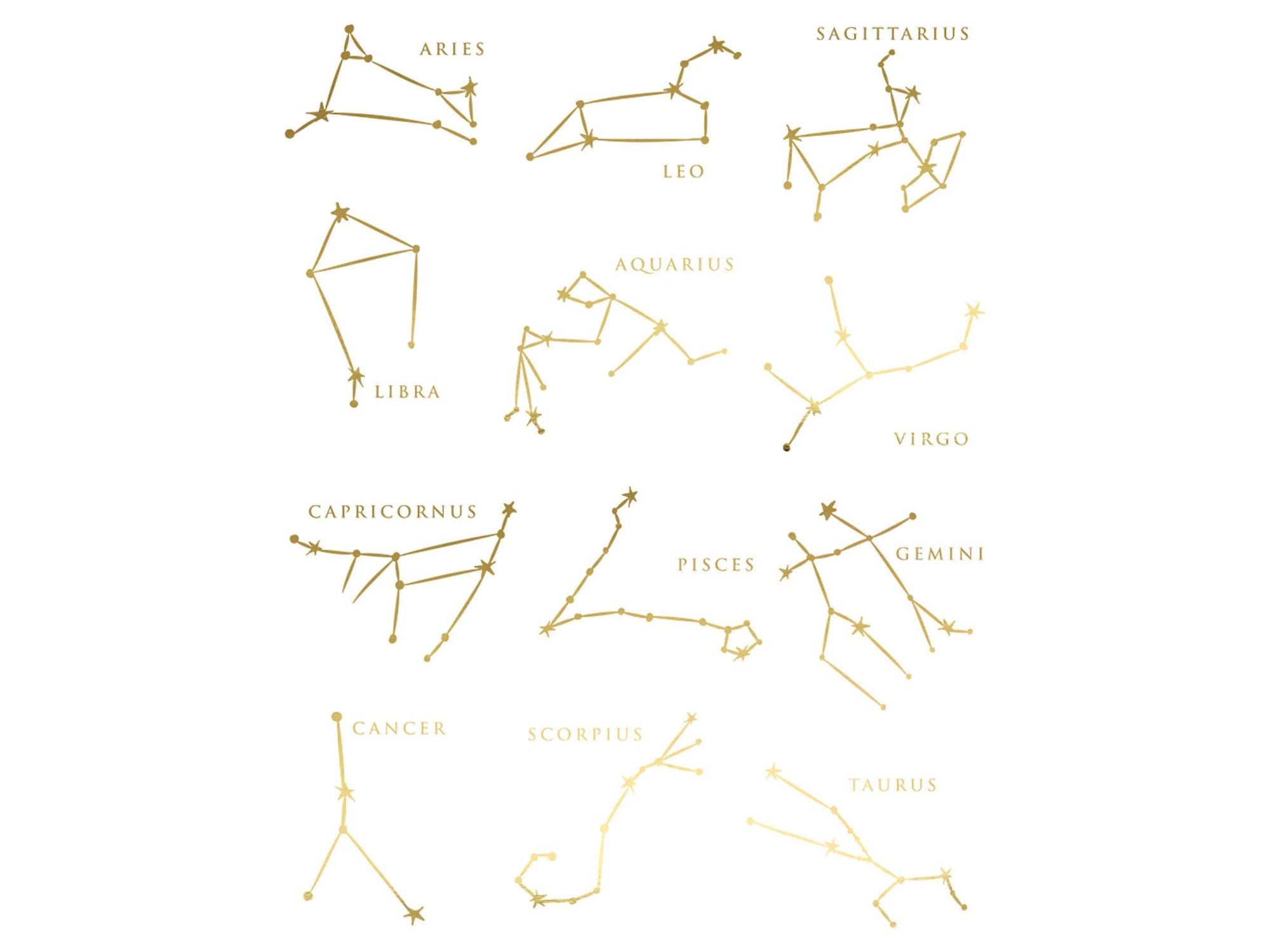 Gold Zodiac Temporary Tattoos