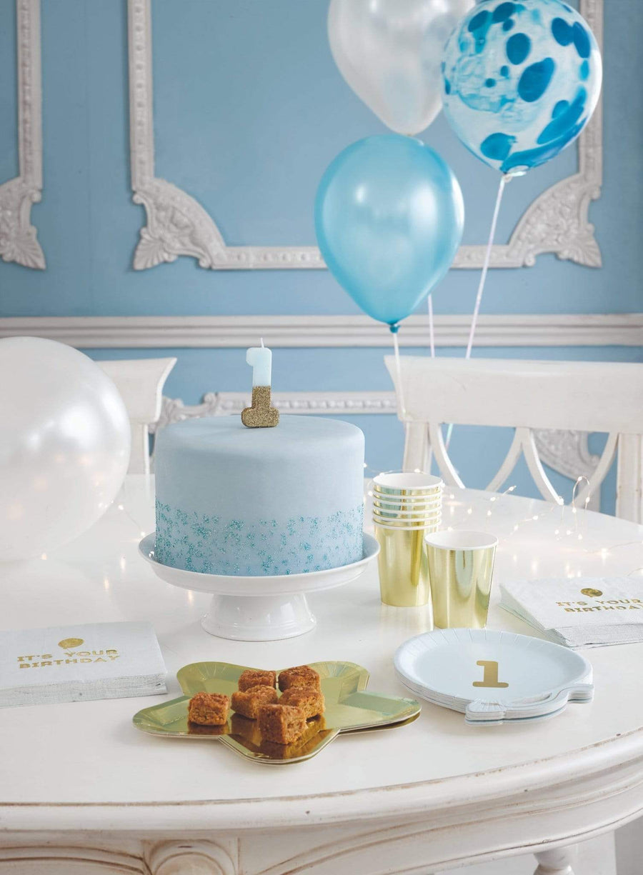Blue and Gold Glitter Number Candle - 1