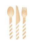 White Stripe Wooden Cutlery