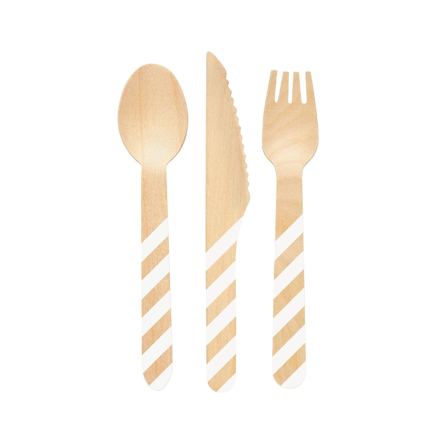 White Stripe Wooden Cutlery