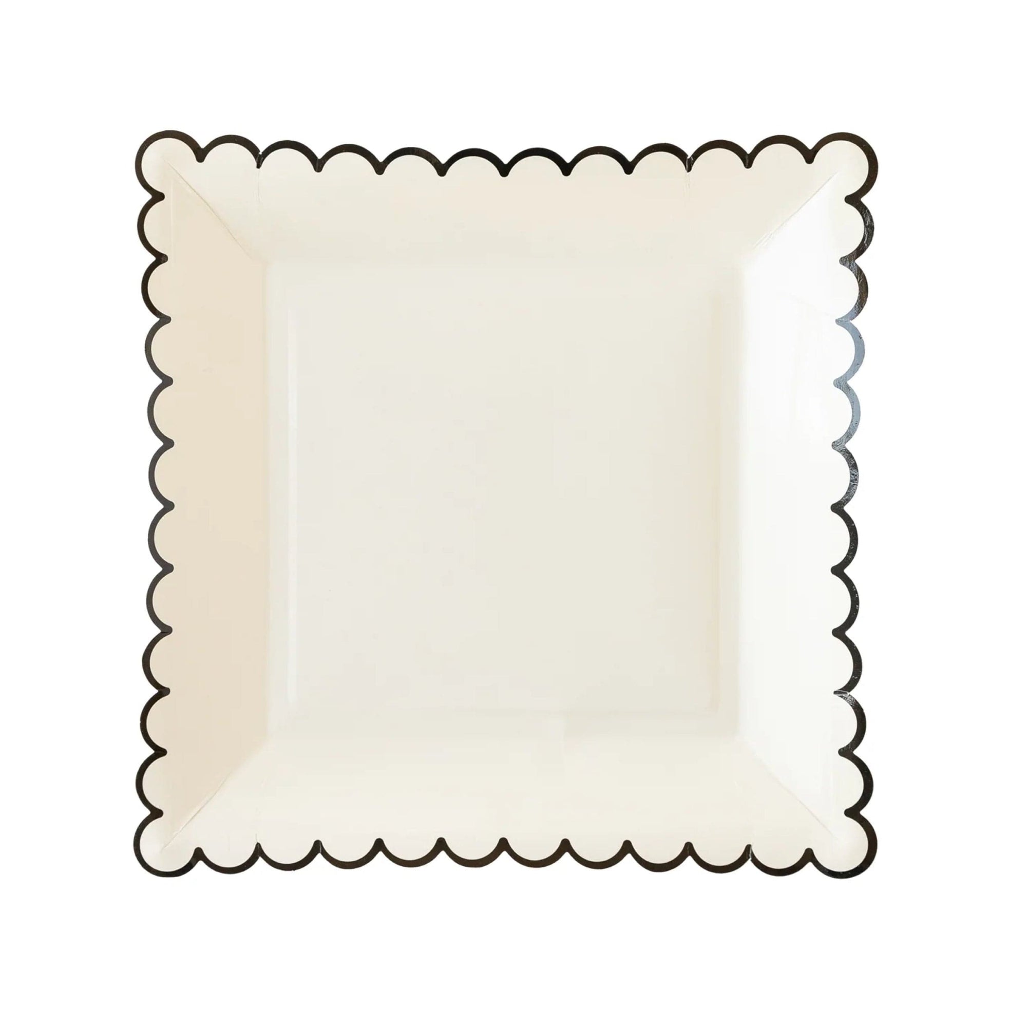 White With Black Scalloped Square Plates