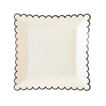 White With Black Scalloped Square Plates