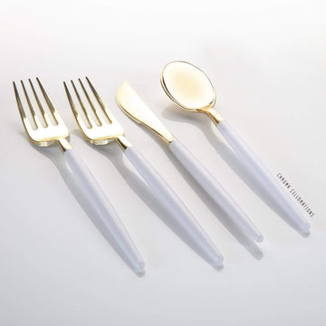 White and Gold Plastic Cutlery