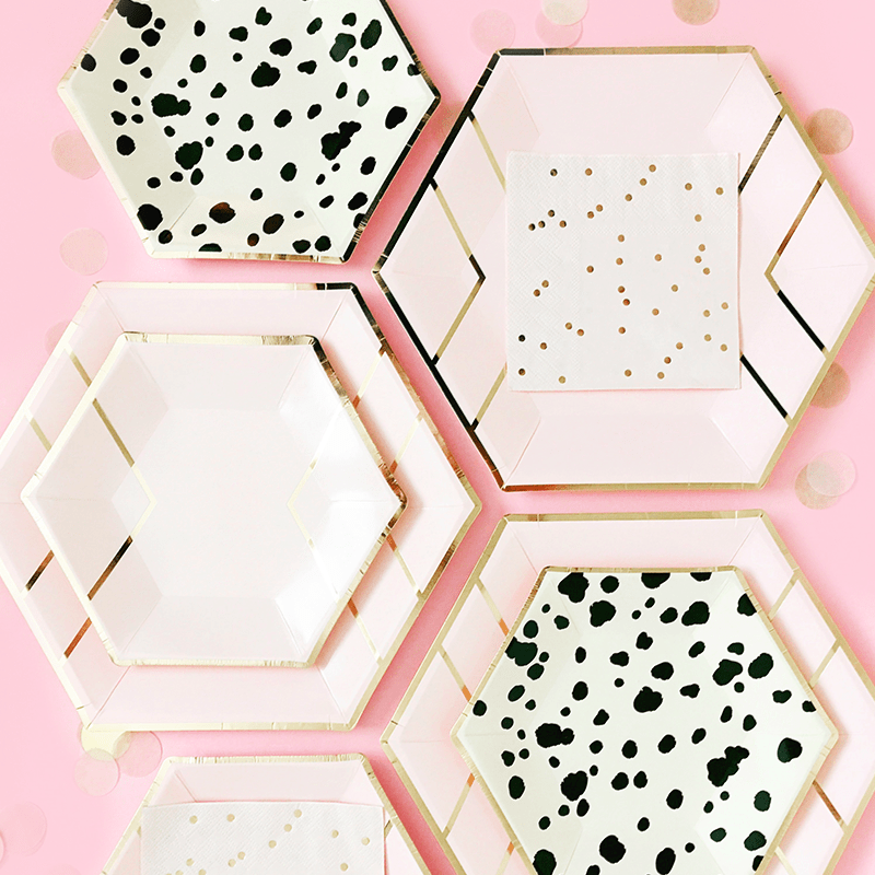 Blush Pink and Gold Hexagon Plates - Large