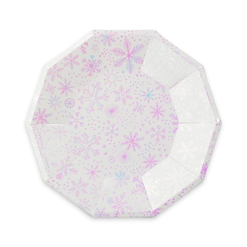 Frosted Iridescent Snowflake Plates