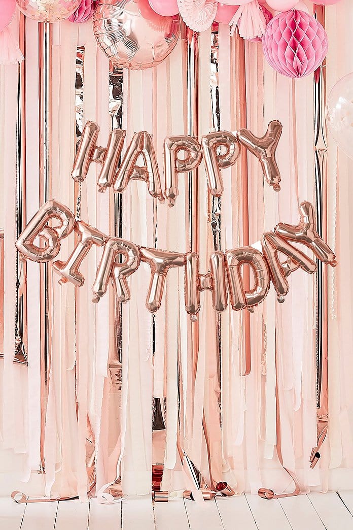 Rose Gold Happy Birthday Balloon Banner
