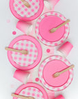 Pink Gingham Circle Plates - Large