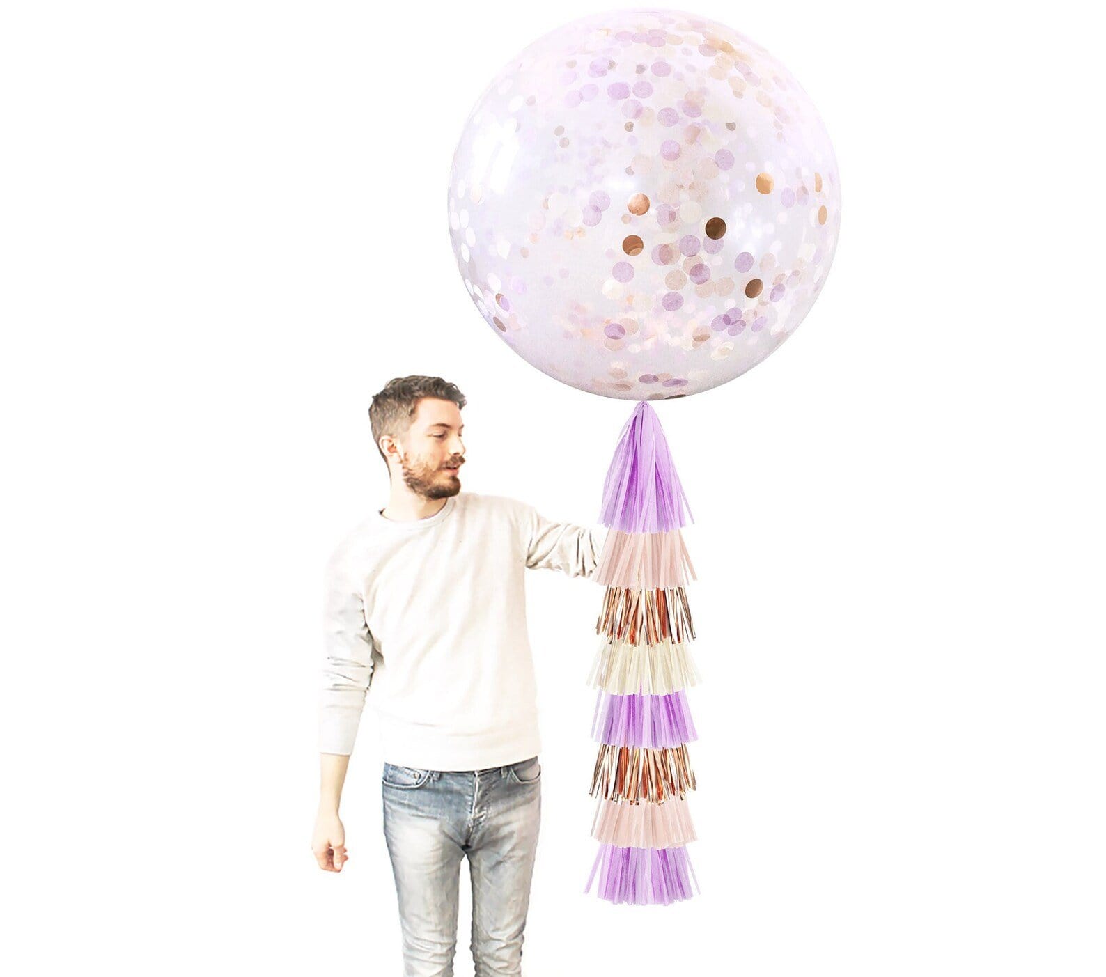 Jumbo Confetti Balloon with Tassel Tail Kit - Lilac &amp; Rose Gold