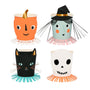 Retro Witch, Black Cat, Jack O'Lantern, and Skeleton Cups