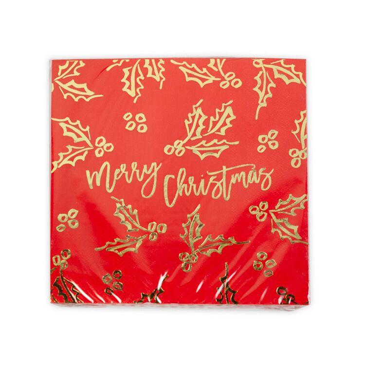 Merry Christmas Holly Gold Foil Napkins
