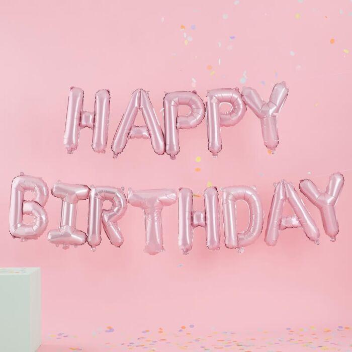 Matte Pink Happy Birthday Balloon Banner