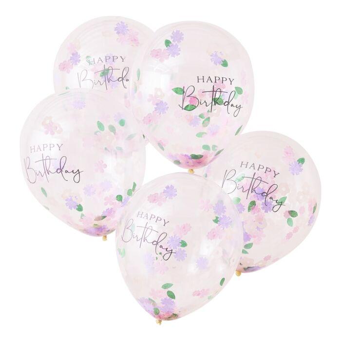 Flower Confetti Happy Birthday Balloons