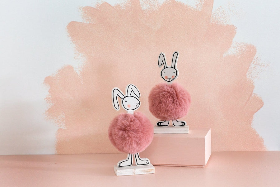 Pink Pom Pom Bunny Figurine - Front Facing