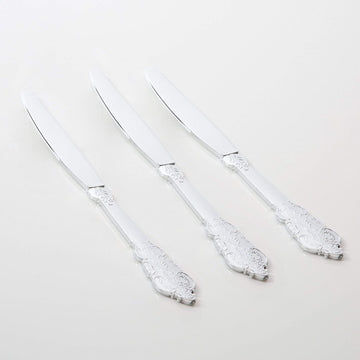 Ornate Silver Venetian Plastic Knives